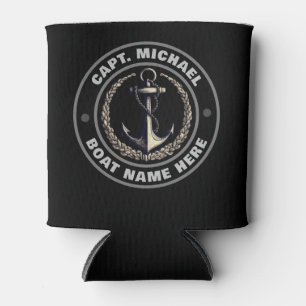Elegant Custom Captain Boat Nautical Anchor Black Can Cooler