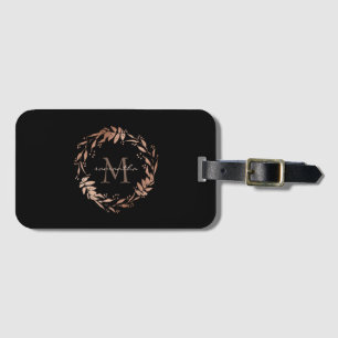 Elegant Custom Chic Rose Gold Black Monogram Name Luggage Tag