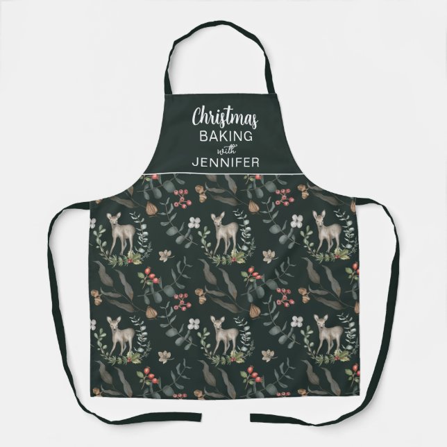 Elegant Custom Christmas Baking with Name Apron (Front)