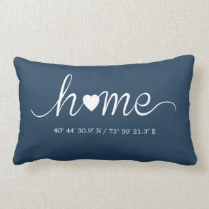 Elegant Custom City Coordinates Navy Lumbar Cushion