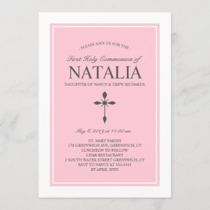 Elegant Custom Colour Communion Invitation Pink