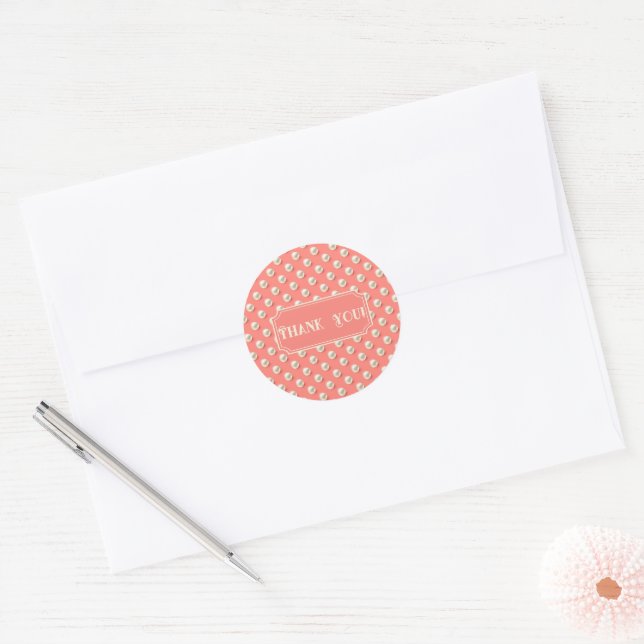 Elegant Custom Coral and Pearl Favour Box  Classic Round Sticker (Envelope)