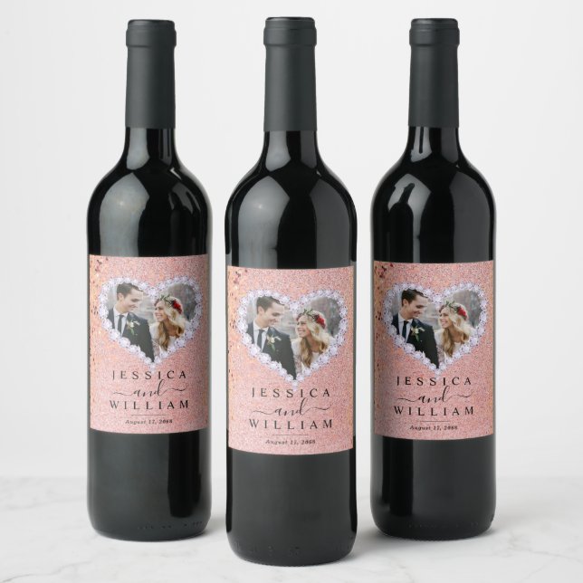 Elegant Custom Cover Glittery Wedding Wine Label (Bottles)