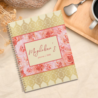 Elegant Custom Damask Yellow Floral Golden Lace Planner