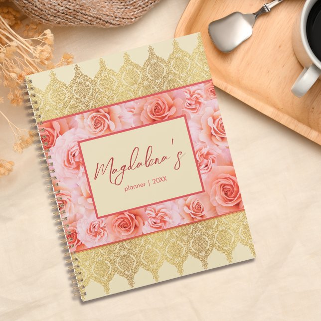 Elegant Custom Damask Yellow Floral Golden Lace Planner (Creator Uploaded)