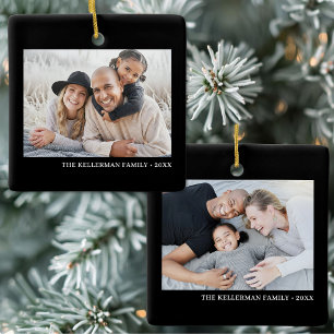Elegant Custom Double Sided Two Photo Ceramic Ornament