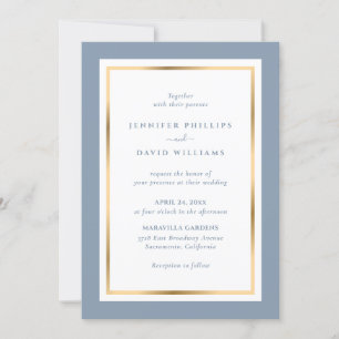 Elegant Custom Dusty Blue and Gold Wedding Invitation
