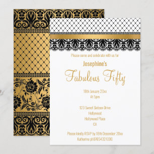 ELEGANT CUSTOM FABULOUS AT 50 GOLD LACE INVITATION