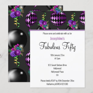 ELEGANT CUSTOM FABULOUS AT 50 PURPLE BALLOON INVITATION