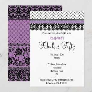 ELEGANT CUSTOM FABULOUS AT 50 PURPLE LACE  INVITATION