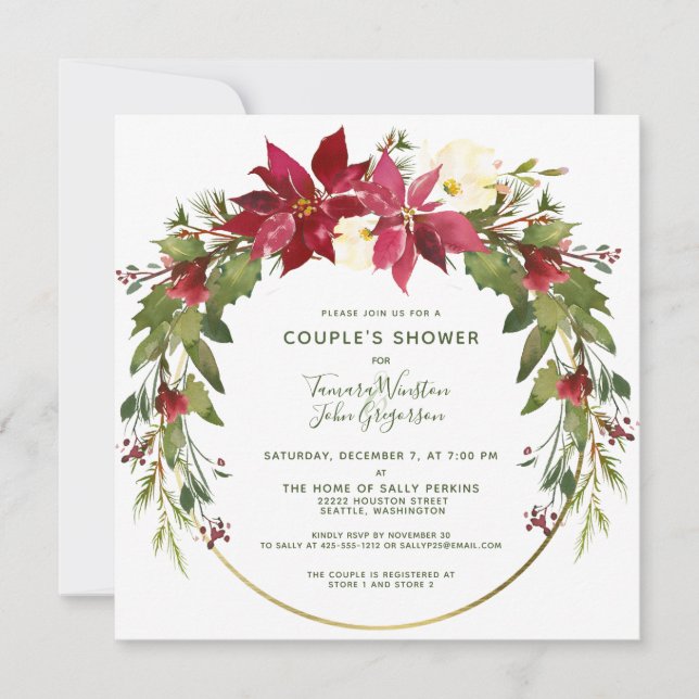 Elegant Custom Floral Christmas Couples Shower Invitation (Front)