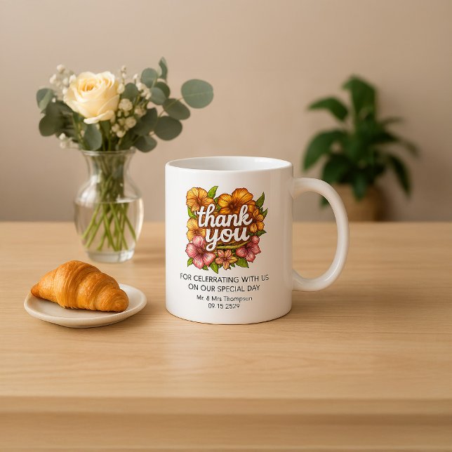 Elegant Custom Floral Thank You Wedding  Coffee Mug (Creator Uploaded)