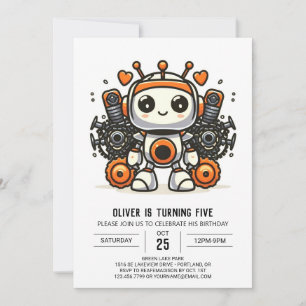 Elegant Custom Gears Robot Birthday Invitation
