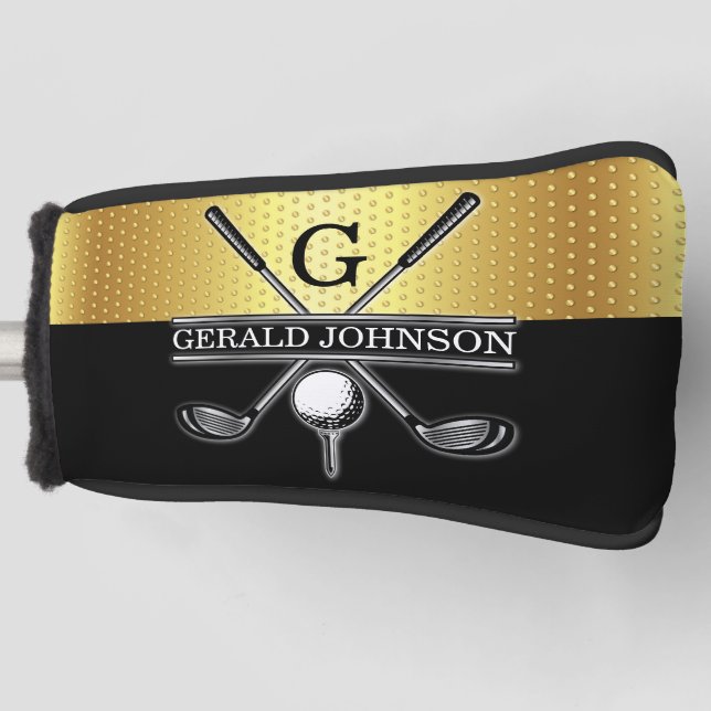Elegant Custom Gold-Black Monogram Golf Head Cover (Front)