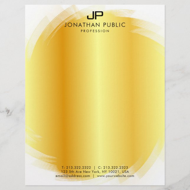 Elegant Custom Gold White Monogram Template Letterhead (Front)