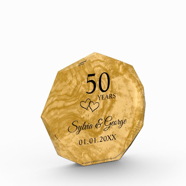 Elegant Custom Golden 50th Anniversary Keepsake Photo Block (Left)