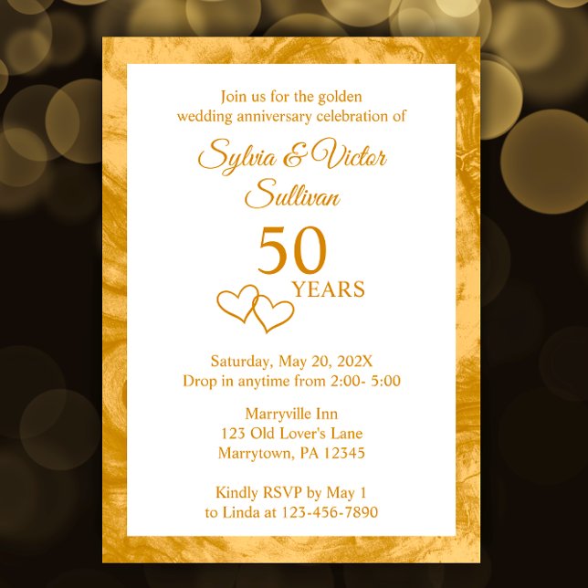 Elegant Custom Golden 50th Anniversary Party Invitation (Personalize this elegant invitation template with your golden 50th anniversary party details.
)