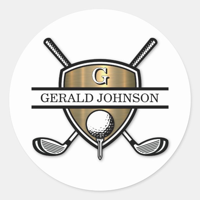 Elegant Custom Golf Monogram Design Classic Round Sticker (Front)