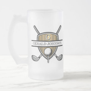 Elegant Custom Golf Monogram Design Frosted Glass Beer Mug