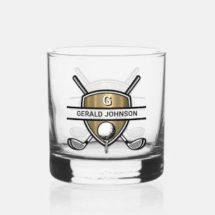 Elegant Custom Golf Monogram Design Whiskey Glass