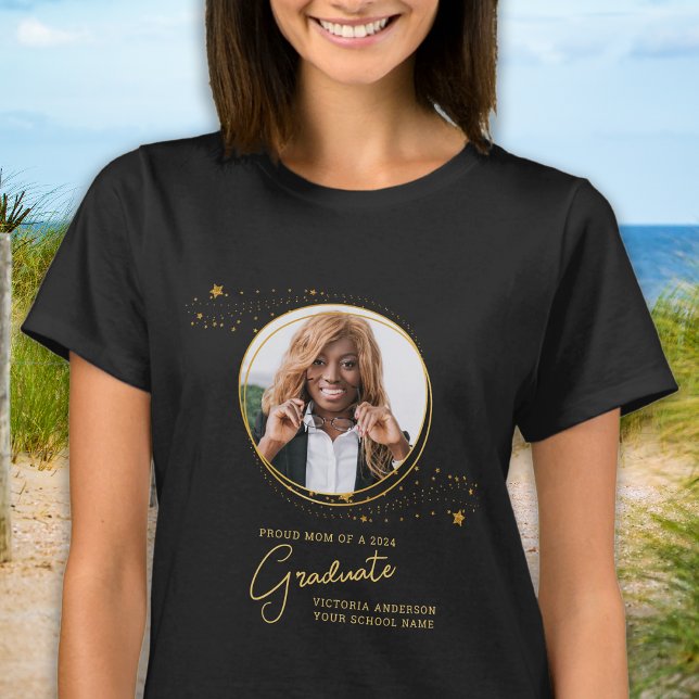 Elegant Custom Graduate Photo Gold Graduation T-Shirt (Creator Uploaded)
