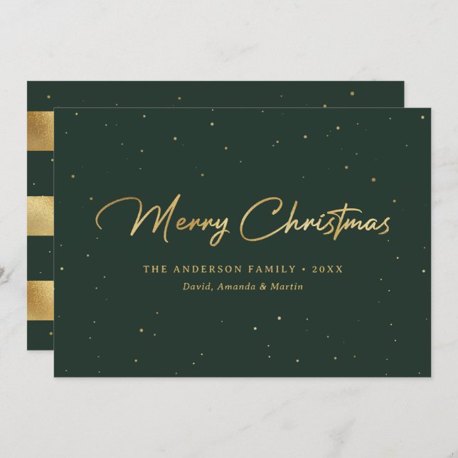 Elegant Custom Green and Gold Foil Christmas Cards (Front/Back)