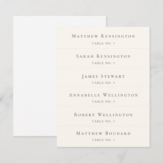 Elegant Custom Guest Names Wedding Place Cards (Front/Back)