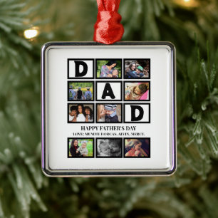 Elegant Custom Happy Fathers Day 9 Photo Collage Metal Tree Decoration