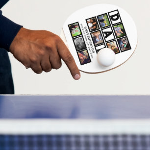 Elegant Custom  Happy Fathers Day 9 Photo Collage  Ping Pong Paddle