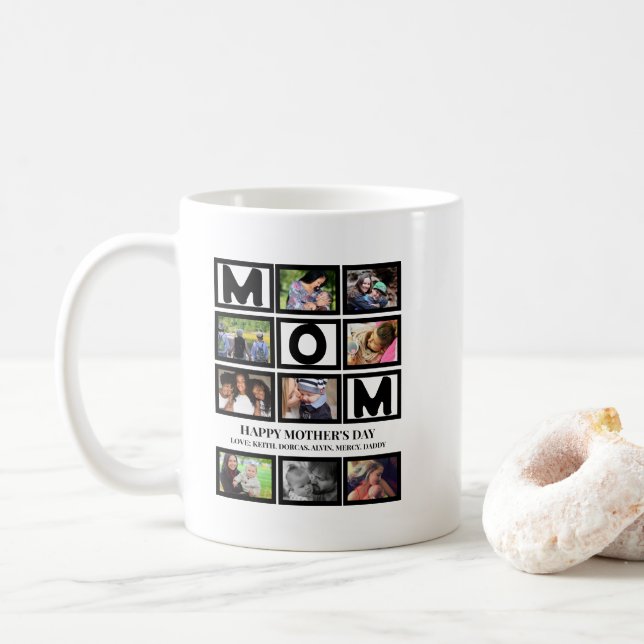 Elegant Custom  Happy Mothers Day 9 Photo Collage  Coffee Mug (With Donut)