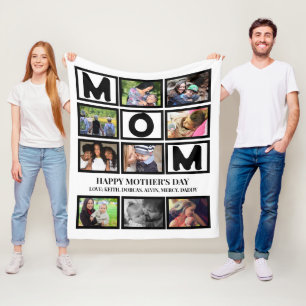 Elegant Custom  Happy Mothers Day 9 Photo Collage  Fleece Blanket