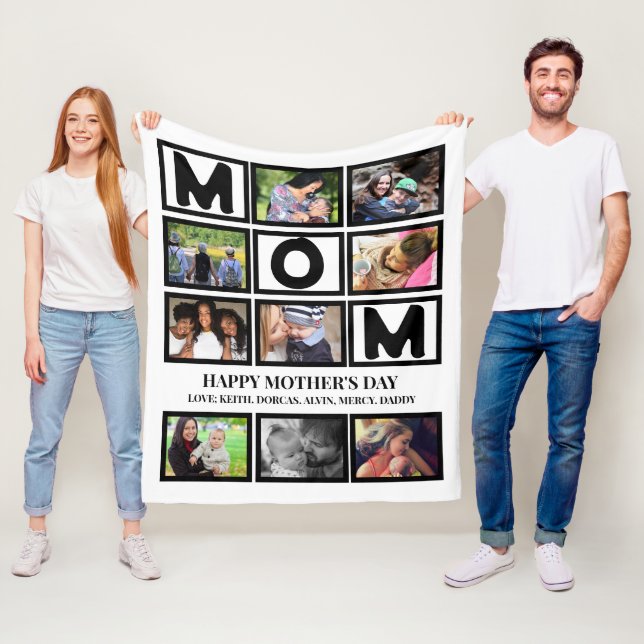Elegant Custom  Happy Mothers Day 9 Photo Collage  Fleece Blanket (In Situ)