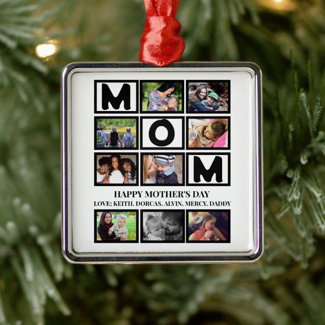 Elegant Custom  Happy Mothers Day 9 Photo Collage  Metal Tree Decoration (Tree)