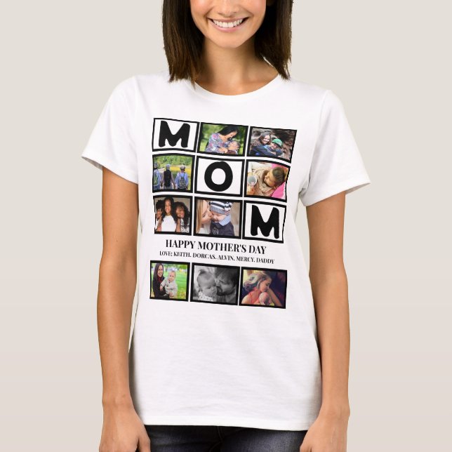 Elegant Custom  Happy Mothers Day 9 Photo Collage T-Shirt (Front)