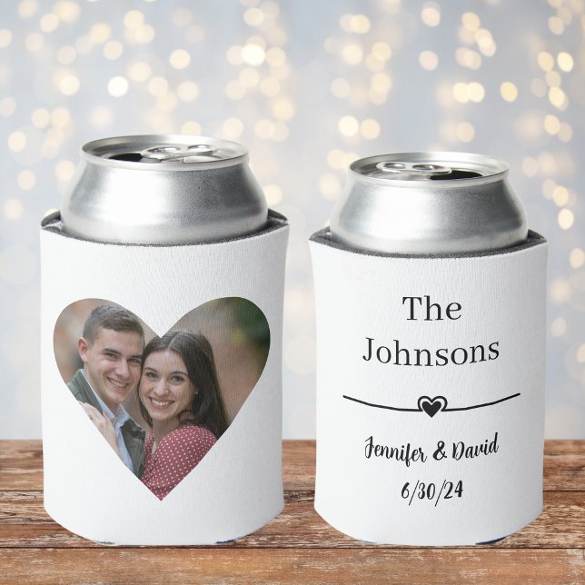 Elegant Custom Heart Photo Wedding Can Cooler (Creator Uploaded)