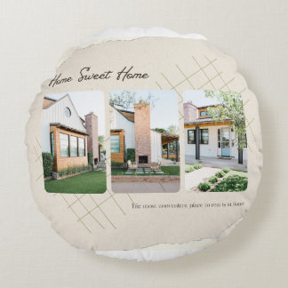 Elegant Custom Home Photo Collage Round Pillow" Cushion