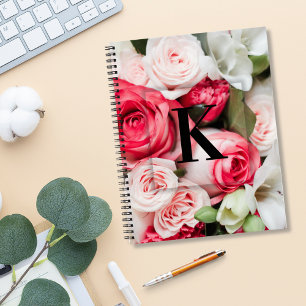 Elegant Custom Initial Letter K Roses Monogram Notebook