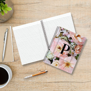 Elegant Custom Initial Letter P Roses Monogram Notebook