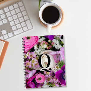 Elegant Custom Initial Letter Q Roses Monogram Notebook