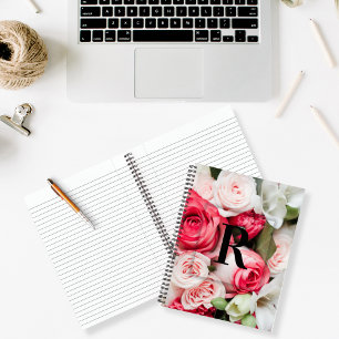 Elegant Custom Initial Letter R Roses Monogram  Notebook