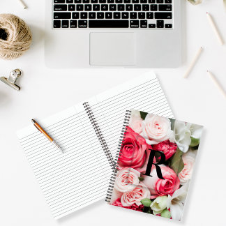 Elegant Custom Initial Letter R Roses Monogram Notebook