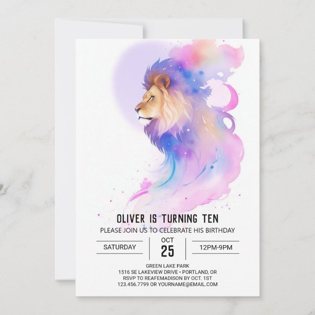 Elegant Custom Lion Birthday Invitation (Front)