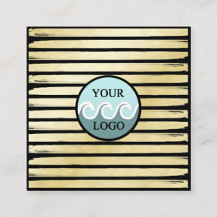 Elegant custom logo black gold foil paint striped square business card