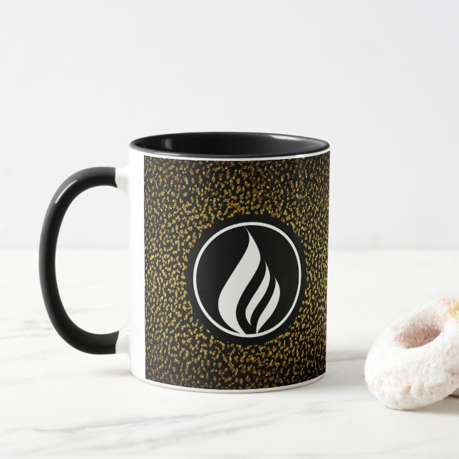 Elegant custom logo golden dots black mug (With Donut)