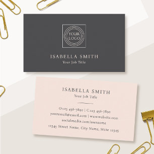 Elegant Custom Logo Minimalist Blush Pink Grey Business Card