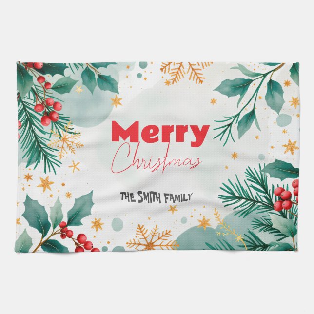Elegant Custom Merry Christmas Kitchen Towel  (Horizontal)