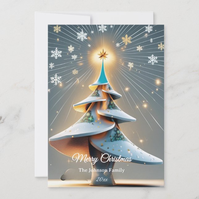 Elegant Custom Modern 3D Tree Christmas Holiday Card (Front)