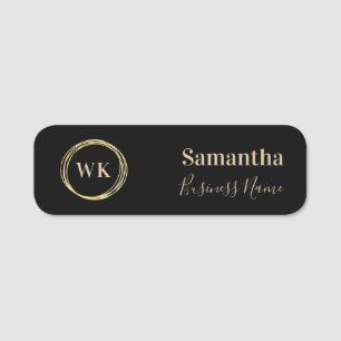 Elegant Custom Monogram Black Gold Employee Name Tag