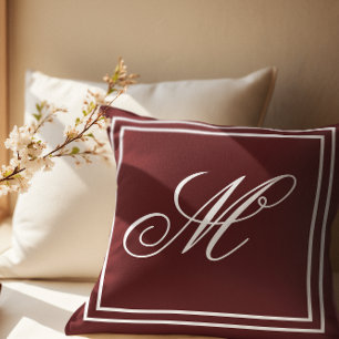 Elegant Custom Monogram Burgundy Throw Cushion