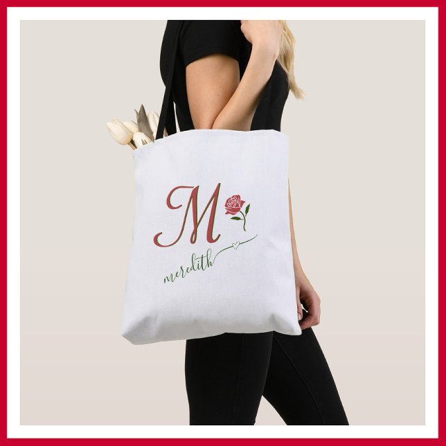Elegant Custom Monogram Floral Heart Name Tote Bag (Creator Uploaded)